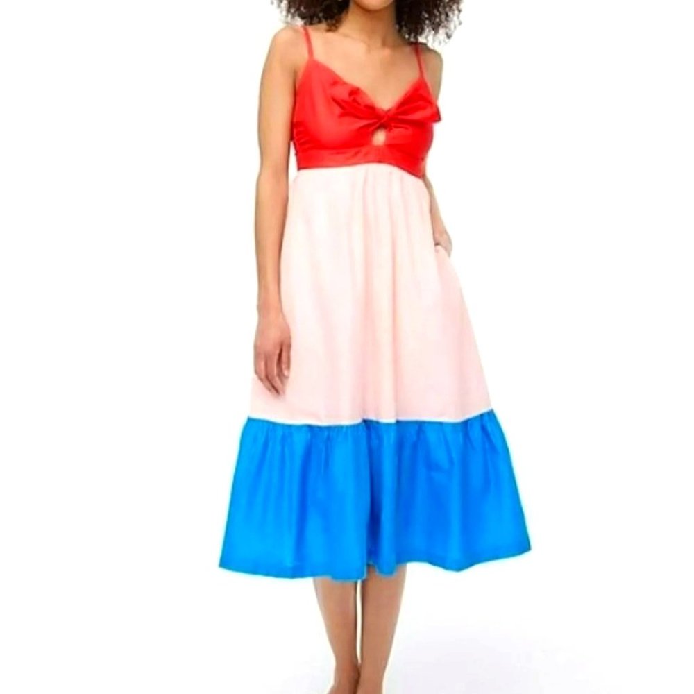 NWT J.Crew Factory Colorblock Tie-Front Cutout Midi Dress Size 2 Petite